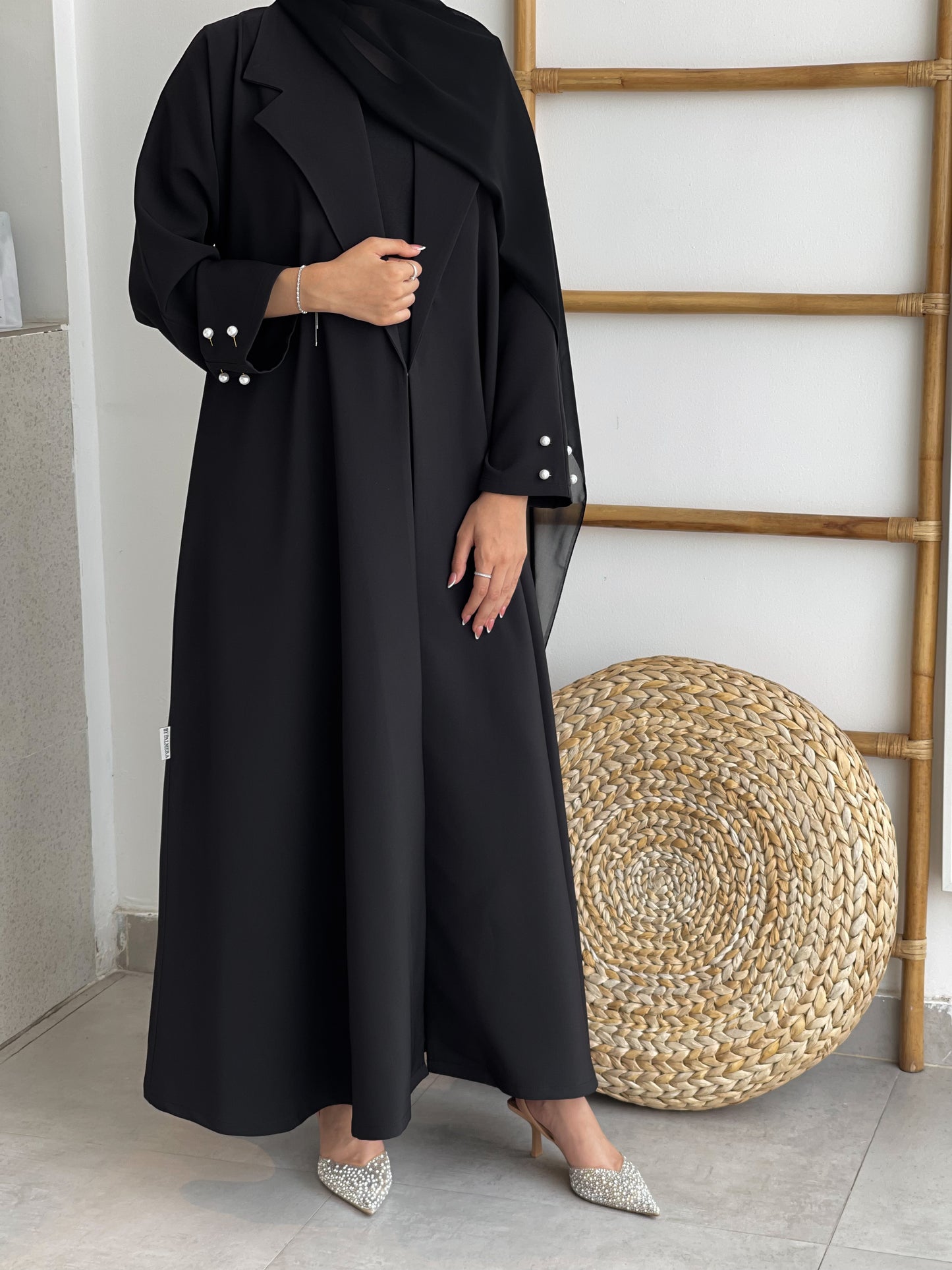 Pearl Embellished Collar Abaya