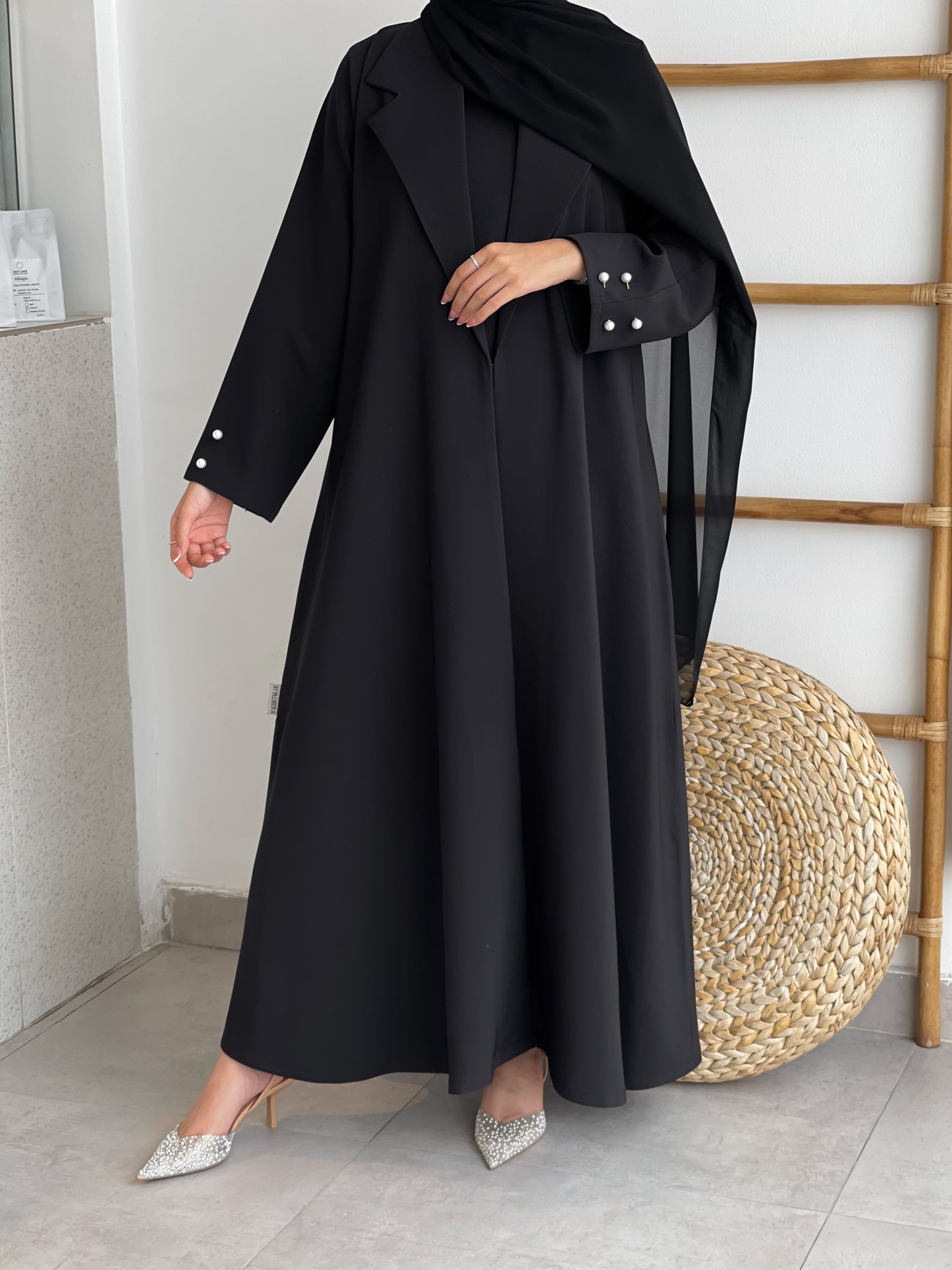 Pearl Embellished Collar Abaya