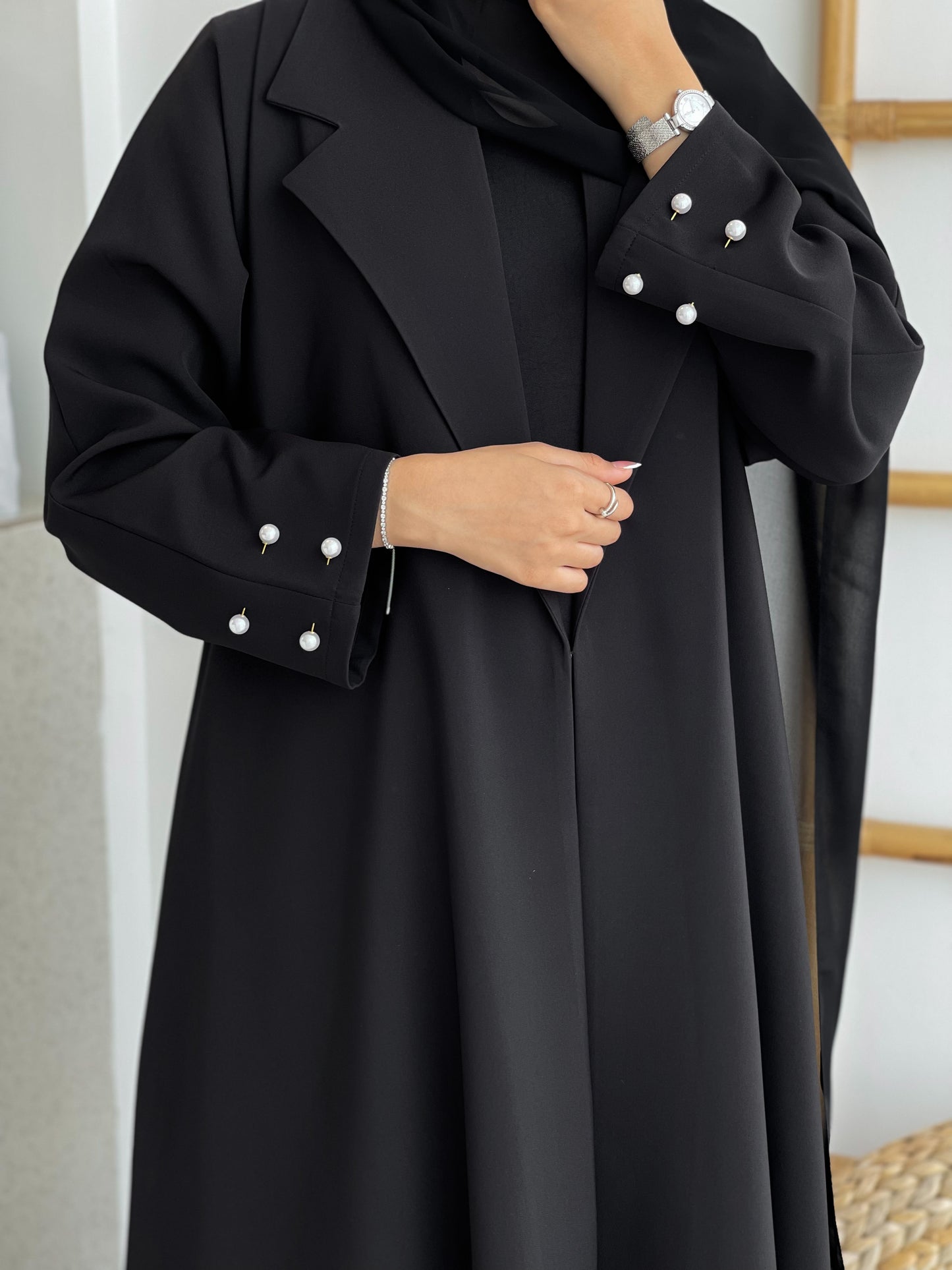 Pearl Embellished Collar Abaya