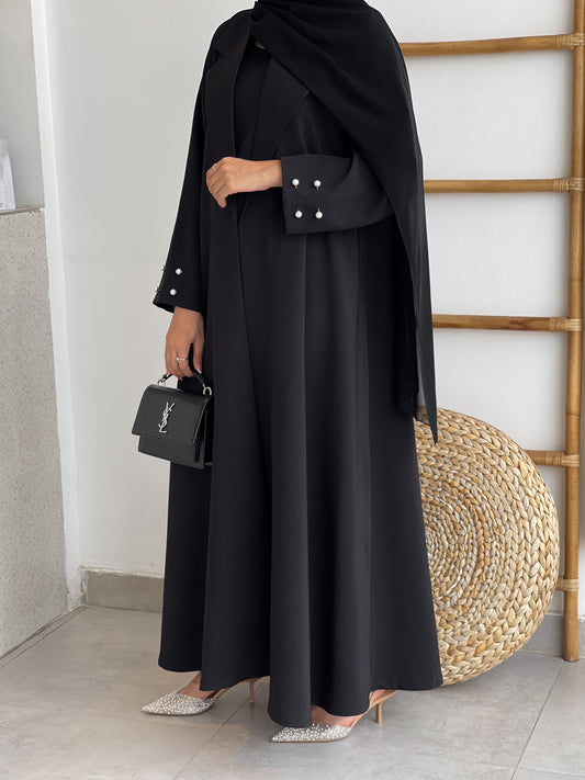 Pearl Embellished Collar Abaya